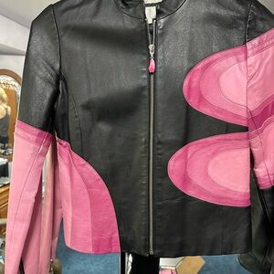 Stylish Black and Pink real leather Women's Jacket